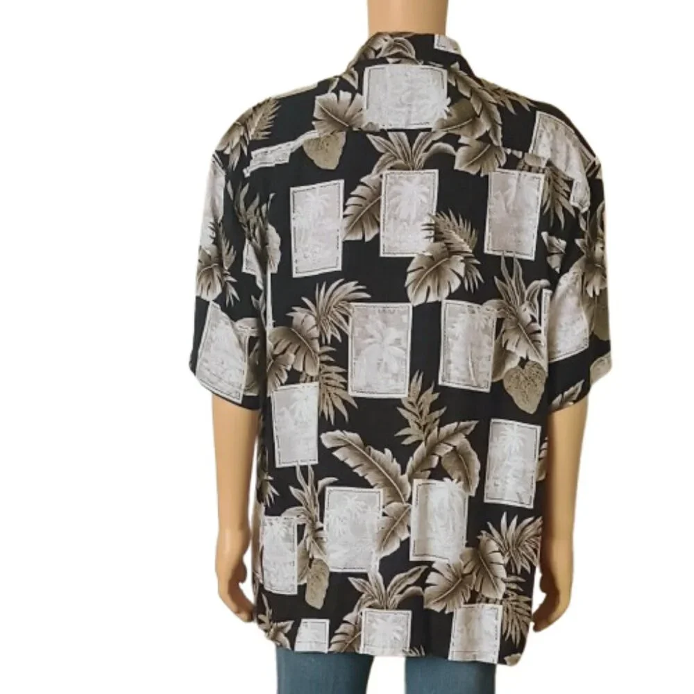 Black & Taupe Hawaiian Print Shirt XL Campia Moda Men's Short Sleeve Button Down